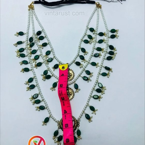 Pearls Beaded Multilayers Bib Necklace, Handmade Three Layers Bib Necklace, - Picture 5 of 8